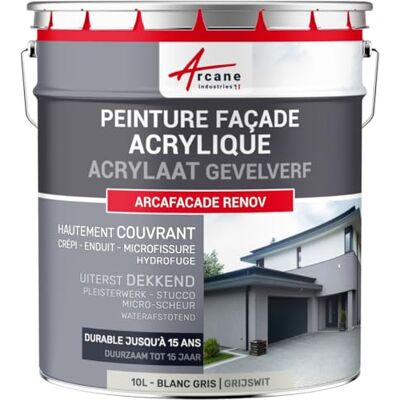 ARCANE INDUSTRIES Arcafaçade Renov Acrylverf voor gevels, leverbaar in 14 kleuren, blijft tot 15 jaar zitten Voor gevelrenovatie, pleisterwerk 10 liter (ca. 60 m² in 1 laag) RAL 9002, grijswit ARCANE INDUSTRIES Arcafaçade Renov Acrylverf voor gevels, leverbaar in 14 kleuren, blijft tot 15 jaar zitten Voor gevelrenovatie, pleisterwerk 10 liter (ca. 60 m² in 1 laag) RAL 9002, grijswit
