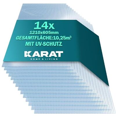 KARAT Set van 14 transparante honingraatplaten, 6 mm, 10,25 m², 60,5 x 121 cm, dubbele polycarbonaatplaat KARAT Set van 14 transparante honingraatplaten, 6 mm, 10,25 m², 60,5 x 121 cm, dubbele polycarbonaatplaat