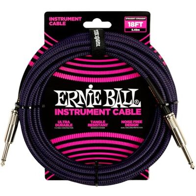 Ernie Ball Gevlochten instrumentenkabel, rechte eindstukken, paars/zwart, 5,5 m Ernie Ball Gevlochten instrumentenkabel, rechte eindstukken, paars/zwart, 5,5 m