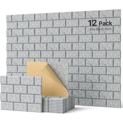 Soundsbay 12 stuks akoestische panelen, zelfklevend, rechthoekig, 30 x 40 x 0,9 cm, zilvergrijs, voor akoestische behandeling en wanddecoratie Soundsbay 12 stuks akoestische panelen, zelfklevend, rechthoekig, 30 x 40 x 0,9 cm, zilvergrijs, voor akoestische behandeling en wanddecoratie