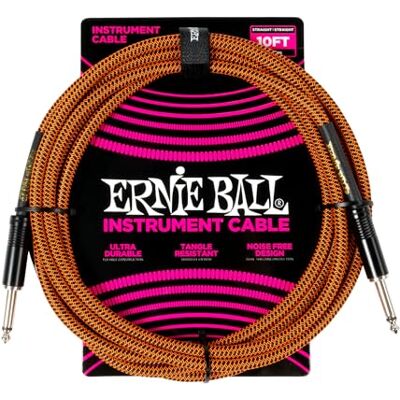 Ernie Ball Gevlochten instrumentenkabel recht/recht 3 m pompoentaart Ernie Ball Gevlochten instrumentenkabel recht/recht 3 m pompoentaart