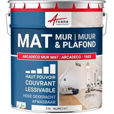 ARCANE INDUSTRIES Peinture murale, mat blanche-2.5 L Blanc- ARCANE INDUSTRIES Peinture murale, mat blanche-2.5 L Blanc-