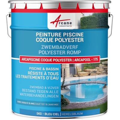 ARCANE INDUSTRIES Zwembadverf, polyesterschaal, waterafstotende verf, waterdicht, zwembad en vijver-5 kg (tot 15 m² voor 2 lagen) hemelsblauw RAL 5015- ARCANE INDUSTRIES Zwembadverf, polyesterschaal, waterafstotende verf, waterdicht, zwembad en vijver-5 kg (tot 15 m² voor 2 lagen) hemelsblauw RAL 5015-