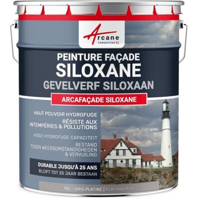 ARCANE INDUSTRIES Arcafacade Siloxane Verf, waterafstotend, houdt tot 20 jaar, renovatie van gevels, gepleisterde muur, 10 l (ca. 60 m² in 1 laag), taupegrijs, RAL 7036 ARCANE INDUSTRIES Arcafacade Siloxane Verf, waterafstotend, houdt tot 20 jaar, renovatie van gevels, gepleisterde muur, 10 l (ca. 60 m² in 1 laag), taupegrijs, RAL 7036