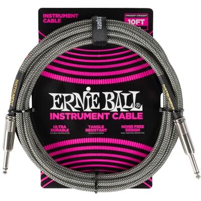 Ernie Ball P06429 Instrumentenkabel, gevlochten instrumentenkabel, rechte en rechte uiteinden, zilver (Silver Fox), 3 m Ernie Ball P06429 Instrumentenkabel, gevlochten instrumentenkabel, rechte en rechte uiteinden, zilver (Silver Fox), 3 m