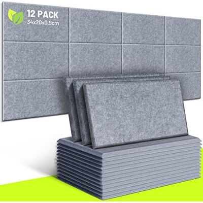 CAHAYA CY0313-4 Set van 12 akoestische panelen, 9 mm dik, gevoerd, zonder lijm achter, 34 x 20 cm, geluidsisolerende panelen, geluidsreducerende panelen, CY0313-4, grijs CAHAYA CY0313-4 Set van 12 akoestische panelen, 9 mm dik, gevoerd, zonder lijm achter, 34 x 20 cm, geluidsisolerende panelen, geluidsreducerende panelen, CY0313-4, grijs