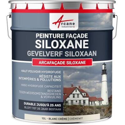 ARCANE INDUSTRIES Arcafacade Siloxane Verf, waterafstotend, houdt tot 20 jaar, renovatie van gevels, gepleisterde muur, 10 l (ca. 60 m² in 1 laag) gebroken wit, crème RAL 9001 ARCANE INDUSTRIES Arcafacade Siloxane Verf, waterafstotend, houdt tot 20 jaar, renovatie van gevels, gepleisterde muur, 10 l (ca. 60 m² in 1 laag) gebroken wit, crème RAL 9001