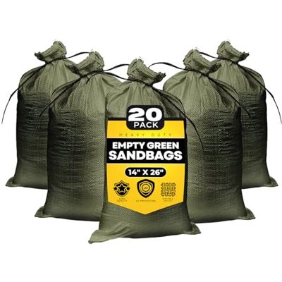 Tapix 20 stuks militaire groene lege zandzakken met clips, 35,6 x 66 cm, geweven zandzakken van polypropyleen, extra sterk voor overstroming, overstromingsbescherming Tapix 20 stuks militaire groene lege zandzakken met clips, 35,6 x 66 cm, geweven zandzakken van polypropyleen, extra sterk voor overstroming, overstromingsbescherming