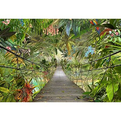 Komar Fotobehang 3D-8-977, Jungle-Bridge behang, regenwoud wanddecoratie, jungle, tropic rainforest brug, groen, 368 x 254 cm, 8 delen Komar Fotobehang 3D-8-977, Jungle-Bridge behang, regenwoud wanddecoratie, jungle, tropic rainforest brug, groen, 368 x 254 cm, 8 delen
