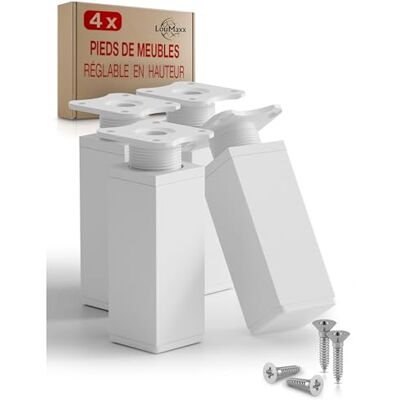 LouMaxx Meubelpoten verstelbaar vierkant, set van 4, 40 x 40 x 100 mm, wit, incl. montageplaat, poten voor meubels van aluminium, hoogwaardige kastpoten voor individuele doe-het-zelf meubels LouMaxx Meubelpoten verstelbaar vierkant, set van 4, 40 x 40 x 100 mm, wit, incl. montageplaat, poten voor meubels van aluminium, hoogwaardige kastpoten voor individuele doe-het-zelf meubels