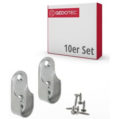 Gedotec 10 stuks ovale kledingstanghouders 30 x 15 mm OVA Houder voor ovale stang en kledingstang, mat vernikkeld staal, zijwandmontage, schroeven inbegrepen, gemaakt Gedotec 10 stuks ovale kledingstanghouders 30 x 15 mm OVA Houder voor ovale stang en kledingstang, mat vernikkeld staal, zijwandmontage, schroeven inbegrepen, gemaakt