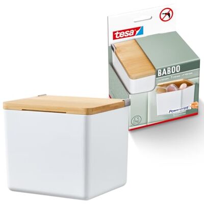 tesa Baboo Badkamerorganizer, maat S, met bamboedeksel, mat wit, opbergdoos voor wandmontage zonder boren, met waterdichte strips Powerstrips XL, 122 x 110 x 102 tesa Baboo Badkamerorganizer, maat S, met bamboedeksel, mat wit, opbergdoos voor wandmontage zonder boren, met waterdichte strips Powerstrips XL, 122 x 110 x 102