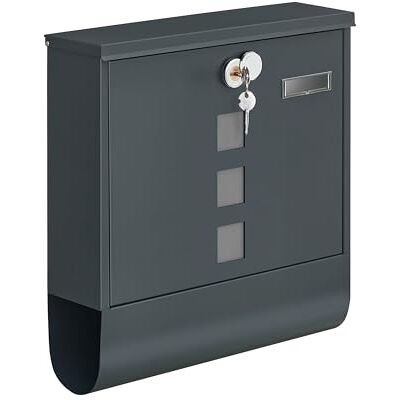 SONGMICS Muurbrievenbus, met slot en draaideksel, kijkvenster, naamplaatje, vak voor kranten, eenvoudig te bevestigen, 11 x 37 x 37 cm, antracietgrijs GMB120G01 SONGMICS Muurbrievenbus, met slot en draaideksel, kijkvenster, naamplaatje, vak voor kranten, eenvoudig te bevestigen, 11 x 37 x 37 cm, antracietgrijs GMB120G01