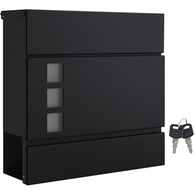 SONGMICS Moderne brievenbus met krantenhouder, afsluitbaar deksel, eenvoudig te installeren, zwart GMB052B01 SONGMICS Moderne brievenbus met krantenhouder, afsluitbaar deksel, eenvoudig te installeren, zwart GMB052B01