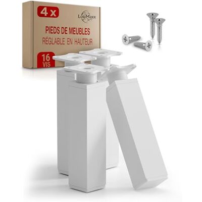 LouMaxx Meubelpoten verstelbaar vierkant – set van 4 40 x 40 x 150 mm in wit incl. montageplaat – poten voor meubels van aluminium – hoogwaardige kastpoten voor individuele doe-het-zelf meubels LouMaxx Meubelpoten verstelbaar vierkant – set van 4 40 x 40 x 150 mm in wit incl. montageplaat – poten voor meubels van aluminium – hoogwaardige kastpoten voor individuele doe-het-zelf meubels