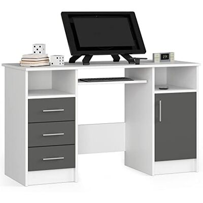 AKORD ANA Computerbureau 124 cm met 1 deur en 3 laden 124 x 74 x 52 cm (b x h x d), gewicht 46,40 kg, wit/grafietgrijs AKORD ANA Computerbureau 124 cm met 1 deur en 3 laden 124 x 74 x 52 cm (b x h x d), gewicht 46,40 kg, wit/grafietgrijs