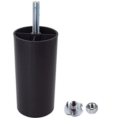SKIR'CO Set van 4 meubelpoten, rond, kunststof, zwart, hoogte 100 mm, diameter 50 mm, met M8 bouten, bankpoten, inclusief moeren (4) SKIR'CO Set van 4 meubelpoten, rond, kunststof, zwart, hoogte 100 mm, diameter 50 mm, met M8 bouten, bankpoten, inclusief moeren (4)