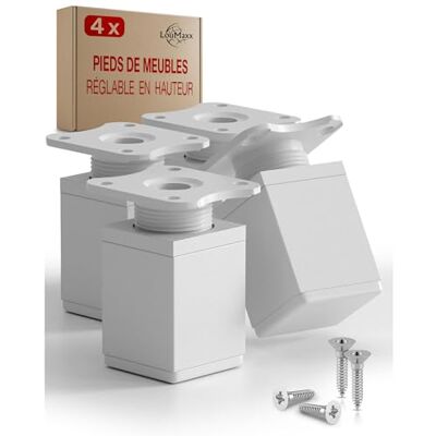 LouMaxx Meubelpoten verstelbaar vierkant, set van 4, 40 x 40 x 60 mm, wit, incl. montageplaat, poten voor meubels van aluminium, hoogwaardige kastpoten voor individuele doe-het-zelf meubels LouMaxx Meubelpoten verstelbaar vierkant, set van 4, 40 x 40 x 60 mm, wit, incl. montageplaat, poten voor meubels van aluminium, hoogwaardige kastpoten voor individuele doe-het-zelf meubels