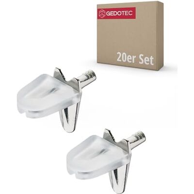 Gedotec Set van 20 glazen vloerhouders 3 mm Met veiligheid Voor houten vloeren en glas Vernikkeld staal Transparante kunststof Plankbeugels voor meubels Gedotec Set van 20 glazen vloerhouders 3 mm Met veiligheid Voor houten vloeren en glas Vernikkeld staal Transparante kunststof Plankbeugels voor meubels