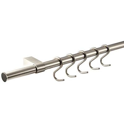 Gedotec Design keukenrailsysteem, roestvrijstalen look, lengte 600 mm, railsysteem met 5 S-haken met bevestigingsmateriaal, 1 complete set, keukenstang van Gedotec Design keukenrailsysteem, roestvrijstalen look, lengte 600 mm, railsysteem met 5 S-haken met bevestigingsmateriaal, 1 complete set, keukenstang van