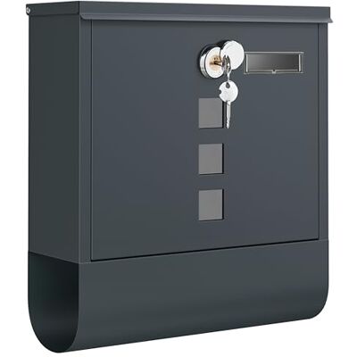 SONGMICS Wandbrievenbus met slot met draaibaar deksel, kijkvenster, naamplaatje, krantenvak, eenvoudige montage, 10 x 30,8 x 33,8 cm, Antracietgrijs GMB20AG SONGMICS Wandbrievenbus met slot met draaibaar deksel, kijkvenster, naamplaatje, krantenvak, eenvoudige montage, 10 x 30,8 x 33,8 cm, Antracietgrijs GMB20AG