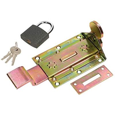 KOTARBAU ® slotgrendel 200 mm gebogen + stabiel hangslot geel verzinkt universeel KOTARBAU ® slotgrendel 200 mm gebogen + stabiel hangslot geel verzinkt universeel