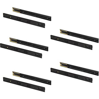 Emuca Paar geleiders voor laden, kogels, 45 mm x 300 mm, volledige uitgang, softsluiting, zwart, 5 stuks. Emuca Paar geleiders voor laden, kogels, 45 mm x 300 mm, volledige uitgang, softsluiting, zwart, 5 stuks.