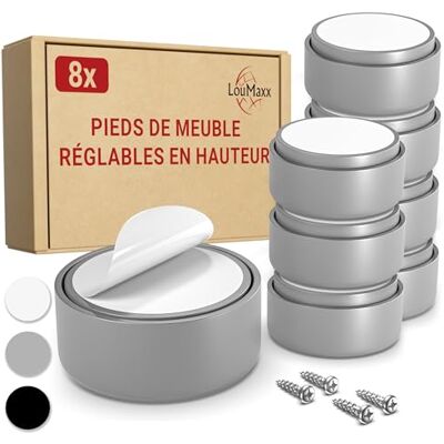 LouMaxx Meubelvoet, verstelbaar, grijs, 8 stuks poten voor meubels Ø 53,5 mm, meubelverhoger, kunststof om te lijmen of te schroeven, incl. montagemateriaal LouMaxx Meubelvoet, verstelbaar, grijs, 8 stuks poten voor meubels Ø 53,5 mm, meubelverhoger, kunststof om te lijmen of te schroeven, incl. montagemateriaal