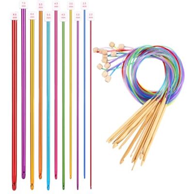 Kureny Tunesische haken, 23 stuks, met houten haken van 2-10 mm en aluminium haken Kleurrijke set voor verschillende breiprojecten, ideaal voor beginners Kureny Tunesische haken, 23 stuks, met houten haken van 2-10 mm en aluminium haken Kleurrijke set voor verschillende breiprojecten, ideaal voor beginners