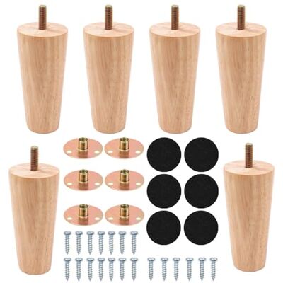Cexovo Massief houten tafelpoten, 6 stuks, 12 cm, voorgeboorde bouten, montageplaten, schroeven voor bank, bed, kast Cexovo Massief houten tafelpoten, 6 stuks, 12 cm, voorgeboorde bouten, montageplaten, schroeven voor bank, bed, kast