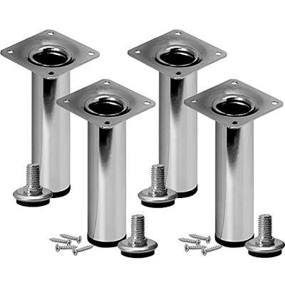 Stahlia Set van 4 meubelpoten, verstelbaar tot 50 kg, ronde tafelpoten, chroom, glanzend, hoogte 15 cm Stahlia Set van 4 meubelpoten, verstelbaar tot 50 kg, ronde tafelpoten, chroom, glanzend, hoogte 15 cm