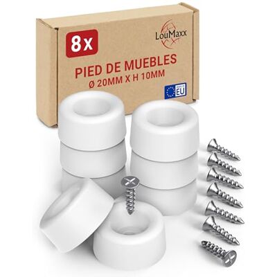 LouMaxx Meubelpoten mini 8 stuks Ø 20 mm H 10 mm kunststof poten voor commodes, kasten, planken vloerafstandhouders met 8 schroeven, Made in EU (8, wit) LouMaxx Meubelpoten mini 8 stuks Ø 20 mm H 10 mm kunststof poten voor commodes, kasten, planken vloerafstandhouders met 8 schroeven, Made in EU (8, wit)