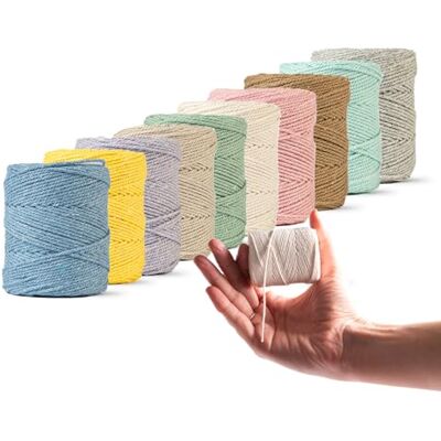 Ledent Macramé touw (1 mm, 10 x 65 m, set 10 kleuren) – dubbel gedraaid macramétouw van 100% gerecycled katoen – set met 10 kleine rollen in aardetinten Ledent Macramé touw (1 mm, 10 x 65 m, set 10 kleuren) – dubbel gedraaid macramétouw van 100% gerecycled katoen – set met 10 kleine rollen in aardetinten