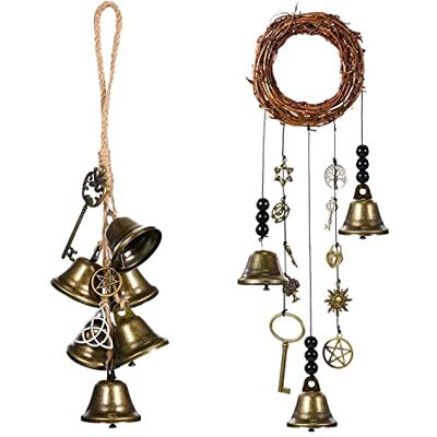 Prefdo Set van 2 heksenbellen voor deurklink, handgemaakte kroon, wicca-decoratie voor thuis, zegeningscadeau voor vrouwen Prefdo Set van 2 heksenbellen voor deurklink, handgemaakte kroon, wicca-decoratie voor thuis, zegeningscadeau voor vrouwen
