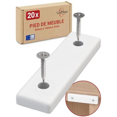 LouMaxx Meubelglijders van kunststof, afstandhouders, 50 x 14 x 5 mm, kunststof, voor schroeven in praktische multiverpakking, 20 stuks mini-meubelpoten, wit, incl. schroeven LouMaxx Meubelglijders van kunststof, afstandhouders, 50 x 14 x 5 mm, kunststof, voor schroeven in praktische multiverpakking, 20 stuks mini-meubelpoten, wit, incl. schroeven