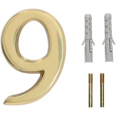 KOTARBAU ® 3D huisnummer "9" messing 10cm huisnummer voor huizen nederzettingen hotels woningen 100% messing KOTARBAU ® 3D huisnummer "9" messing 10cm huisnummer voor huizen nederzettingen hotels woningen 100% messing