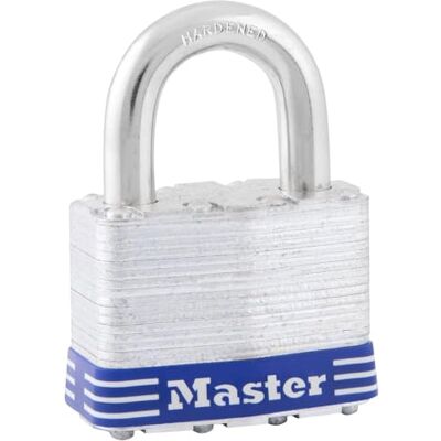 Master Lock Vierpolig gewalst stalen slot, breedte 5 cm, zilver/blauw, twee sleutels Master Lock Vierpolig gewalst stalen slot, breedte 5 cm, zilver/blauw, twee sleutels