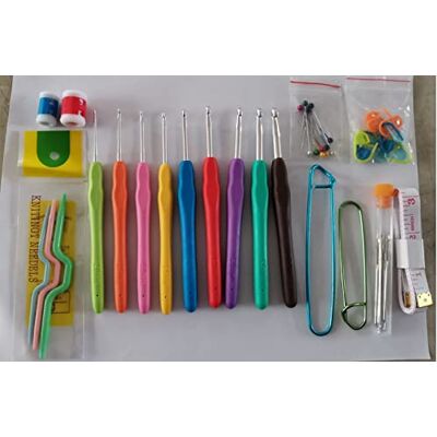 Mestraft 50 stuks ergonomische haken met zachte handgreep, aluminium punt, Amigurumi-set, kleurrijk, handwerknaald, gereedschap, accessoires Mestraft 50 stuks ergonomische haken met zachte handgreep, aluminium punt, Amigurumi-set, kleurrijk, handwerknaald, gereedschap, accessoires