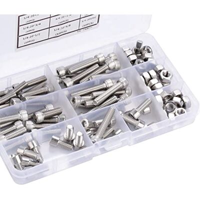 Jeanoko 90 stuks UNC roestvrijstalen schroeven zeskantkop holle kop bouten en moeren nauwkeurige assortimentsset 1/4 20 meerdere maten bevestigingsonderdelen Jeanoko 90 stuks UNC roestvrijstalen schroeven zeskantkop holle kop bouten en moeren nauwkeurige assortimentsset 1/4 20 meerdere maten bevestigingsonderdelen