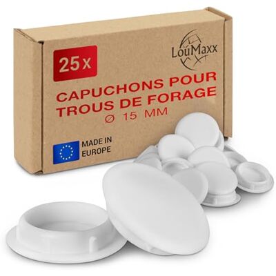 LouMaxx 25 stuks blindkappen voor boorgaten Ø 15 mm Van wit kunststof Gemaakt in Europa UV-bestendige beschermdoppen 15 mm LouMaxx 25 stuks blindkappen voor boorgaten Ø 15 mm Van wit kunststof Gemaakt in Europa UV-bestendige beschermdoppen 15 mm