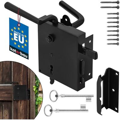 KOTARBAU 65 mm kasslot links zwart gepoedercoat, schroefdraad en schuif, roestvrijstalen handgreep, robuust KOTARBAU 65 mm kasslot links zwart gepoedercoat, schroefdraad en schuif, roestvrijstalen handgreep, robuust