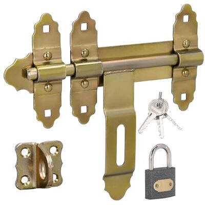 KOTARBAU ® Deurslot voor buiten, deurvergrendeling, 200 mm, verzinkt staal Deurslot voor buiten, poortslot, met hangslot, retro, goud KOTARBAU ® Deurslot voor buiten, deurvergrendeling, 200 mm, verzinkt staal Deurslot voor buiten, poortslot, met hangslot, retro, goud
