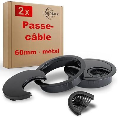 LouMaxx Kabeldoorvoer Ø 60 mm 2 stuks zwarte metalen kabeldoorvoer bureaukabeldoorvoer met stofafdichting Voor meer opbergruimte LouMaxx Kabeldoorvoer Ø 60 mm 2 stuks zwarte metalen kabeldoorvoer bureaukabeldoorvoer met stofafdichting Voor meer opbergruimte