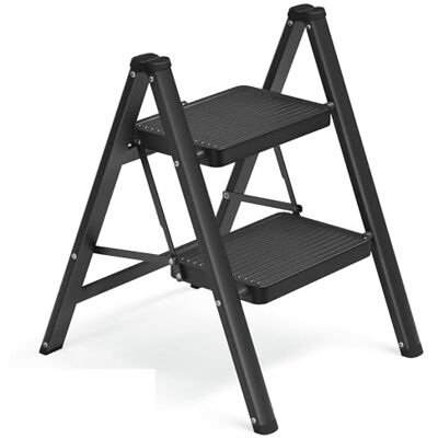 SONGMICS GSL102BZ01 Vouwtrapladder, 2 treden, draagvermogen 150 kg, stalen ladder, gemakkelijk op te bergen, voor thuis, kantoor, zwart, 55 x 43,4 x 61,8 cm SONGMICS GSL102BZ01 Vouwtrapladder, 2 treden, draagvermogen 150 kg, stalen ladder, gemakkelijk op te bergen, voor thuis, kantoor, zwart, 55 x 43,4 x 61,8 cm