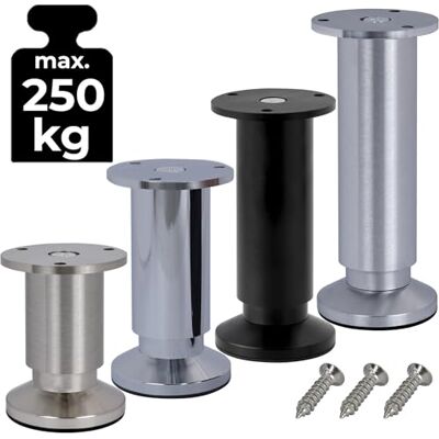 Stahlia Set van 4 verstelbare meubelpoten Hoogte 15 cm Roestvrij stalen look Diameter 38 mm Aluminium Draagkracht 250 kg Voor bank, meubels en planken Stahlia Set van 4 verstelbare meubelpoten Hoogte 15 cm Roestvrij stalen look Diameter 38 mm Aluminium Draagkracht 250 kg Voor bank, meubels en planken
