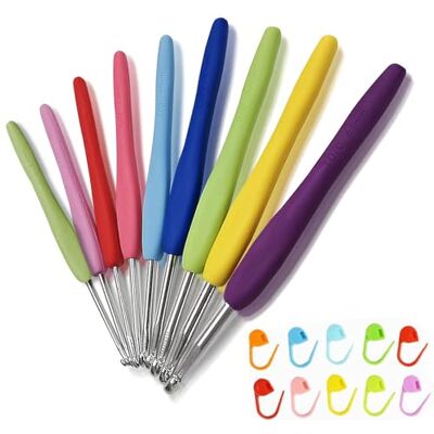 XIAOMAOMAO 8 stuks aluminium haken, gereedschapsset voor breinaalden, ergonomische haak, zachte handgreep, haaknaalden met etui XIAOMAOMAO 8 stuks aluminium haken, gereedschapsset voor breinaalden, ergonomische haak, zachte handgreep, haaknaalden met etui