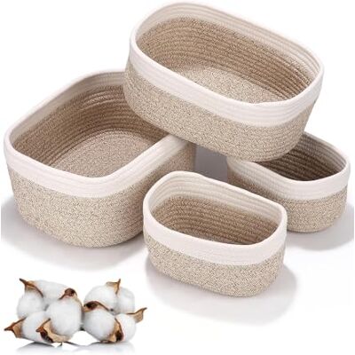 Birshe Opbergmanden van gevlochten katoenen touw, voor badkamer, luiertafel, stapelbaar, multifunctioneel, decoratie voor kinderkamer, 4 stuks Birshe Opbergmanden van gevlochten katoenen touw, voor badkamer, luiertafel, stapelbaar, multifunctioneel, decoratie voor kinderkamer, 4 stuks