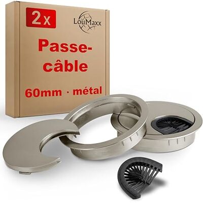 LouMaxx Kabeldoorvoer 60 mm Ø – 2 stuks bureaukabeldoorvoer van mat nikkel, met stofafdichting – voor meer orde en netheid op de werkplek LouMaxx Kabeldoorvoer 60 mm Ø – 2 stuks bureaukabeldoorvoer van mat nikkel, met stofafdichting – voor meer orde en netheid op de werkplek