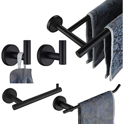 JQK TH100-PB-P2 Haak voor badhanddoek, keuken en garage, roestvrij staal 304, zwart, gepolijst, roestvrij staal, zwart, 5 stuks JQK TH100-PB-P2 Haak voor badhanddoek, keuken en garage, roestvrij staal 304, zwart, gepolijst, roestvrij staal, zwart, 5 stuks