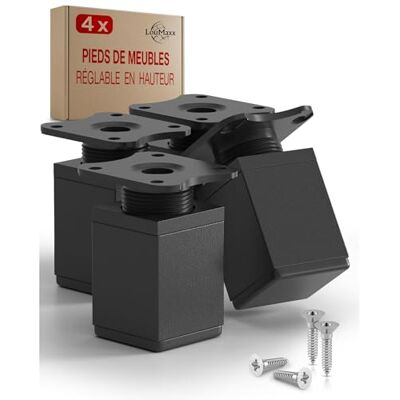 LouMaxx Meubelpoten verstelbaar vierkant, set van 4, 40 x 40 x 60 mm, zwart, inclusief montageplaatje – poten voor meubels van aluminium – hoogwaardige kastpoten voor individuele doe-het-zelf meubels LouMaxx Meubelpoten verstelbaar vierkant, set van 4, 40 x 40 x 60 mm, zwart, inclusief montageplaatje – poten voor meubels van aluminium – hoogwaardige kastpoten voor individuele doe-het-zelf meubels